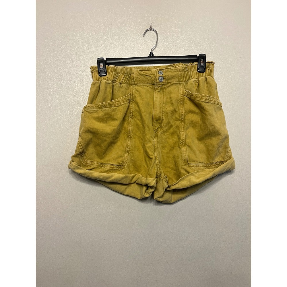 Free People We The Free Mustard Yellow Paperbag Waist Utility Shorts Size M